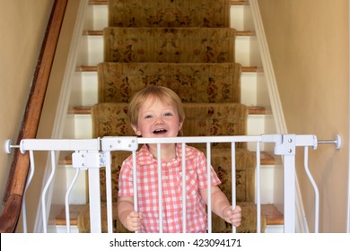 Toddler Boy Behind Baby Gate