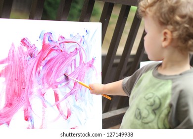 Toddler Boy, Child, Drawing, Finger Painting, Making Art