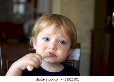 Toddler Boy Eating String Cheese