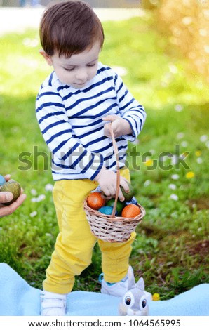 Similar – Image, Stock Photo Little girl woman carrying wicker basket with fresh organic apples