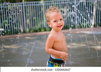 Toddler Boy At Splash Pad