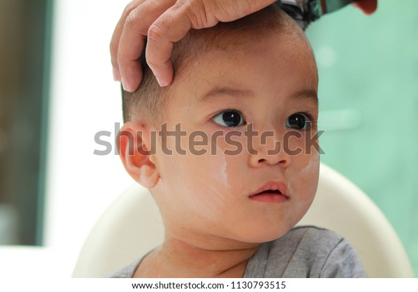 Toddler Child Getting His First Haircut Stock Photo Edit Now