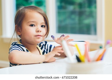 Toddler Girl Drawing Doing Crafts Her Stock Photo 671022208 | Shutterstock