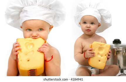 Toddler Girl Eating A Piece Of Large Cheese