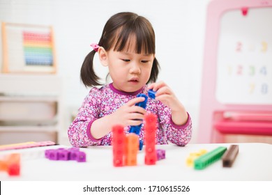 Toddler Girl Play Number Blocks Homeschooling Stock Photo 1710615526 