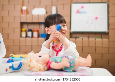 Toddler Girl Pretend Play Doctor Role  At Home 
