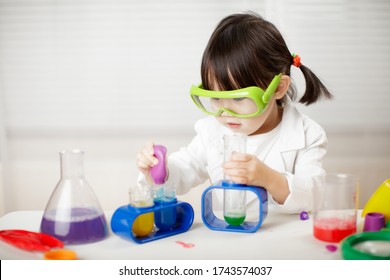 Toddler Girl Pretend Play Scientist Role For Homeschooling 