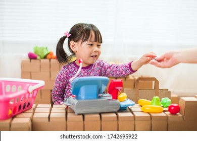Toddler Girl Pretend Play Sweet Shop Keeper At Home 