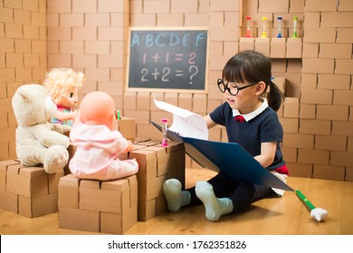 Toddler Girl Pretend Play Teacher Home Stock Photo 1762351826 Toddler Girl Pretend Play Teacher Home Stock Photo 1762351826