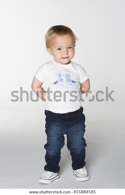 Toddler Girl White Tshirt Blue Jeans Stock Photo (Edit Now) 455884585