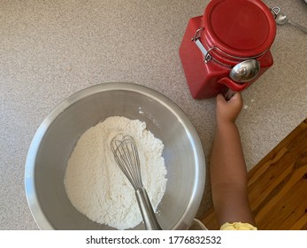 Toddler Helping Parents To Bake, Baking With Kids, Mixing Batter