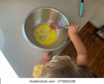 Toddler Helping Parents To Bake, Baking With Kids, Mixing Batter