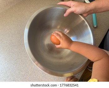 Toddler Helping Parents To Bake, Baking With Kids, Mixing Batter