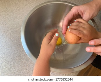 Toddler Helping Parents To Bake, Baking With Kids, Mixing Batter