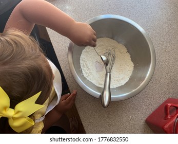 Toddler Helping Parents To Bake, Baking With Kids, Mixing Batter