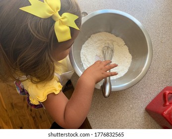 Toddler Helping Parents To Bake, Baking With Kids, Mixing Batter