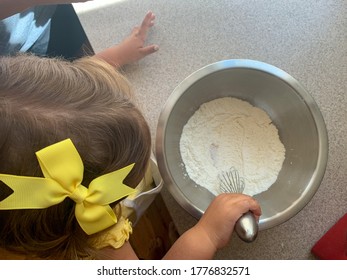 Toddler Helping Parents To Bake, Baking With Kids, Mixing Batter