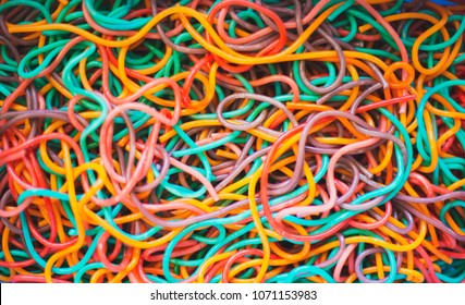 Toddler Sensory Bin Full Of Colored Spaghetti Noodles