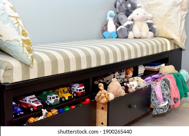 Toddler Toy Storage Solutions In Window Bench In Living Room For Easy Clean Up And Tidy Living