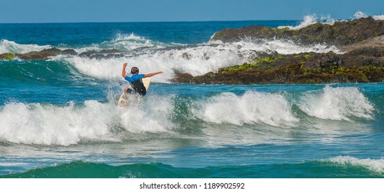 Todos Santos, Baja California Sur/Mexico- Jul 12 2013: Surfing At Los Cerritos Beach