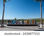 Todos Santos town sign in Baja California Sur, Mexico. Beautiful sunny day in small Mexican town.