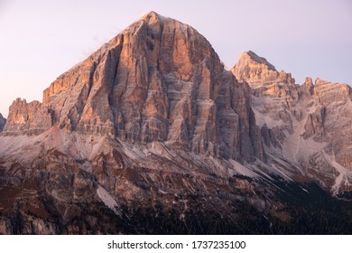 Tofana di rozes mountain in the heart of the Dolomites near Cortina D'ampezzo at sunset in northern Italy - Shutterstock ID 1737235100