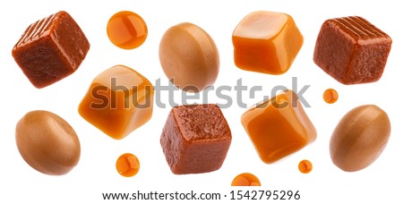 Toffee candy, caramel candies isolated on white background with clipping path, collection