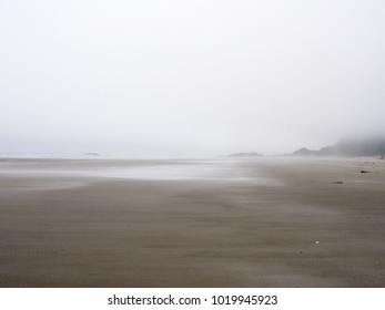 Tofino, Combers beach, in the fog - June 30/2017 - looking north.  Thick fog blends the ocean to the sky.