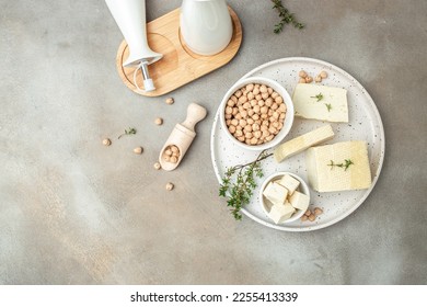 tofu cheese on a light background, Healthy, clean eating. Vegan or gluten free diet. place for text, top view,
