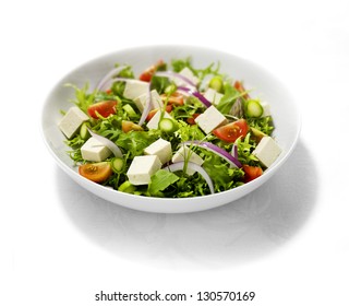 Tofu Salad On White Tablecloth