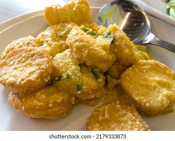 Tofu With Salted Egg Sauce With Selective Focus