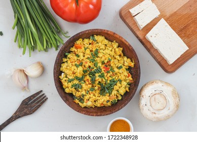 Tofu Scramble For Breakfast. Vegan Food Photography Composition