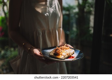 Tofu Steak On Blue Plate