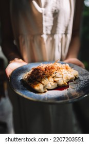 Tofu Steak On Blue Plate