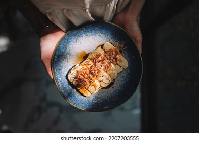 Tofu Steak On Blue Plate