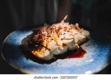 Tofu Steak On Blue Plate