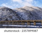 Togetsukyo Bridge in a snowy morning