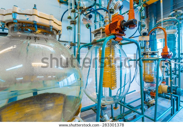 TOGLIATTI, RUSSIA - APRIL 8: Equipment for the\
preparation of the acid electrolyte in Chemical Laboratory of\
Automobile Factory AVTOVAZ - LADA Cars Production on April 08, 2015\
in Togliatti