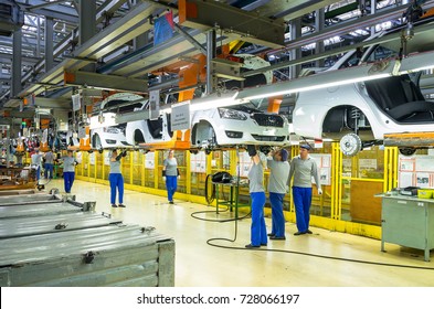Togliatti, Russia - July 4, 2017: Assembly line of LADA Cars B0 Platform in Automobile Factory AVTOVAZ