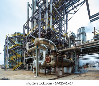 Togliatti, Samara region / RUSSIA - April 08, 2019. Chemical plant. Pipe work of a methanol plant.