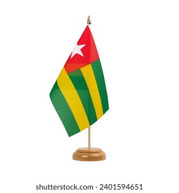 Togo Flag, small wooden togolese table flag, isolated on white background