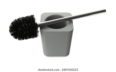 Toilet brush with holder isolated on white