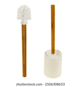 Toilet brush isolated on transparent background. Toilet brush with wooden handle