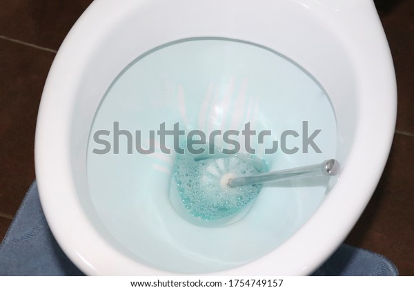 Toilet Closeup Disinfectant Process Cleaning Bathroom Stock Photo (Edit ...