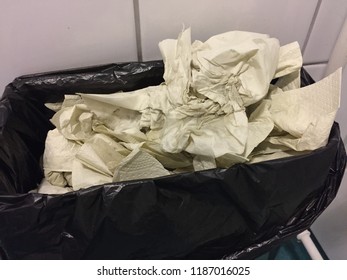 Toilet Garbage Bin Full Of Used Kleenex 	Tissue Paper