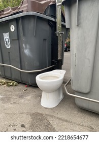 A Toilet Next To A Rubbish Bin On The Street In Madrid, Spain. October 25th, 2022.