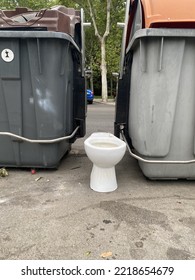 A Toilet Next To A Rubbish Bin On The Street In Madrid, Spain. October 25th, 2022.