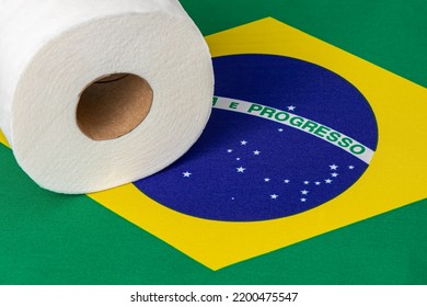 Toilet Paper And Brazil Flag. Paper Products Industry, Trade And Manufacturing Concept