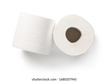 Toilet paper isolated on white background. Top view. Flat lay