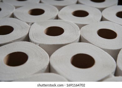 Toilet Paper Roll Accumulation On Production Line. Background